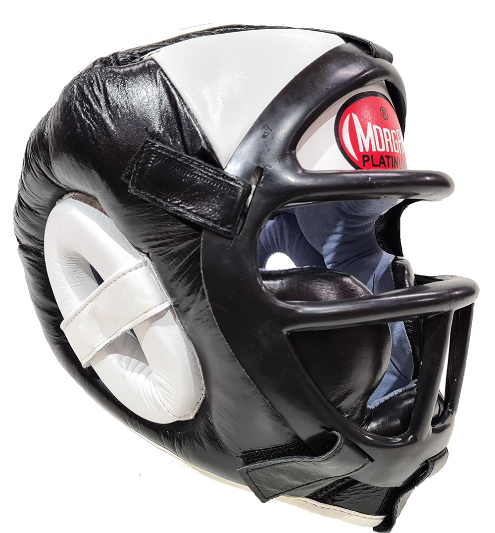 MORGAN Leather Head Guard With Removable Grill Muay Thai Boxing MMA