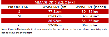 mma shorts v2 chart