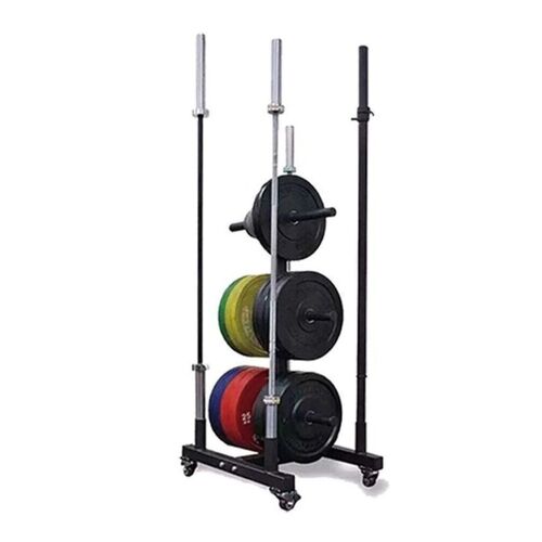 RAPID MOTION BUMPER PLATE AND BARBELL STORAGE RACK WITH WHEELS