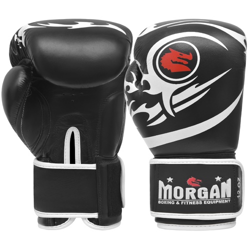 MORGAN ELITE BOXING & MUAY THAI LEATHER GLOVES (8 -12 & 16oz) [12oz Black]
