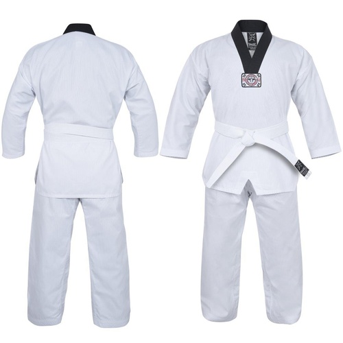 YAMASAKI V2 RIBBED TAEKWONDO UNIFORM - BLACK V NECK 8oz 