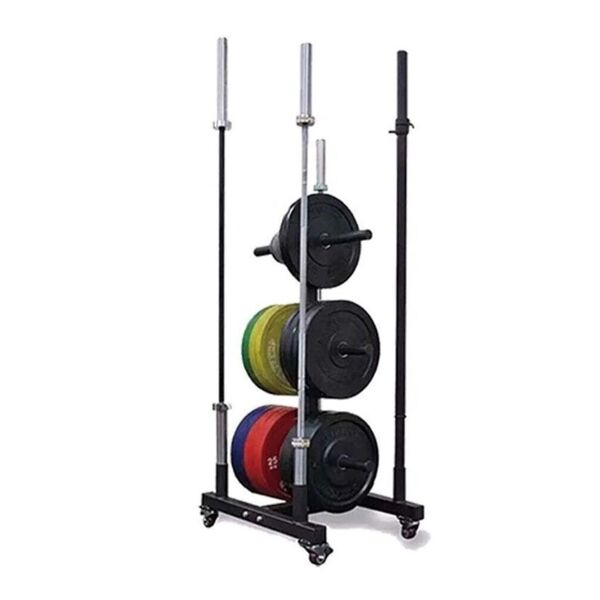 RAPID MOTION BUMPER PLATE AND BARBELL STORAGE RACK WITH WHEELS